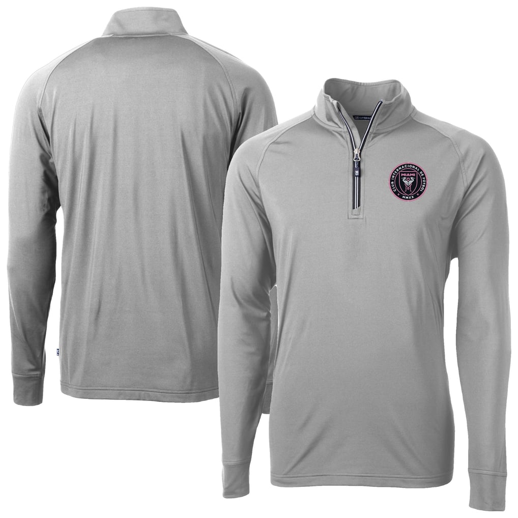  Inter Miami CF Cutter & Buck Adapt Eco Knit Stretch Recycled Raglan Quarter-Zip Pullover Top - Gray